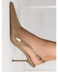 Reiss - Magda - Taupe Patent Leather Slingback Mid-heel Court Shoes, Us 8.5 (uk 6.5) - Lyst