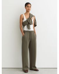 Reiss - Bella - Khaki Green Premium Interlock Wide-leg Joggers, L Regular (uk 16-18) - Lyst