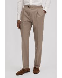 Reiss - Valentine - Taupe Slim Fit Wool Blend Trousers With Turn-ups - Lyst