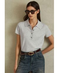 Reiss - Polly - Grey Cotton Blend Polo Shirt, Xs - Lyst