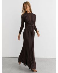 Reiss - Tess - Chocolate Brown Crystal-detail Mesh Draped Maxi Dress, Us 8 - Lyst