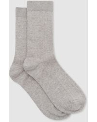 Reiss - Felicia - Grey Marl Cotton Blend Ribbed Loafer Socks, Us 5-7 - Lyst