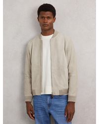 Reiss - Burnham - Grey Suede Zip-through Bomber Jacket, L - Lyst
