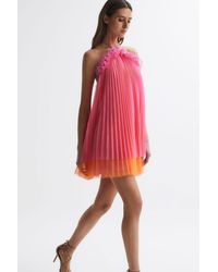 AMUR - Orange Punch Halter Neck Pleated Mini Dress - Lyst