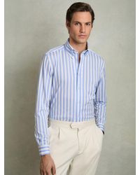 Reiss - Striped Jersey Button-Down Shirt With Cotton - Lyst