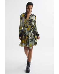 Reiss - Flor - Khakial Print Belted Mini Dress - Lyst