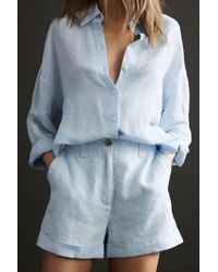 Reiss - Demi - Ice Blue Demi Linen High Rise Garment Dyed Shorts, Us 0 - Lyst