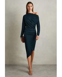 Reiss - Petite Off-The-Shoulder Ruched Jersey Midi Dress - Lyst