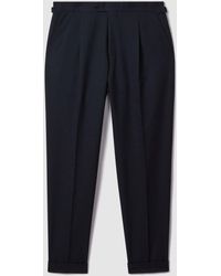 Reiss - Valentine - Navy Slim Fit Wool Blend Trousers With Turn-ups - Lyst