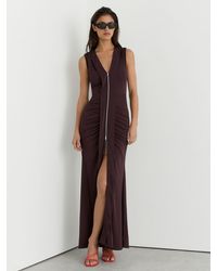 Reiss - Crepe-Jersey Zip-Detail Ruched Maxi Dress - Lyst