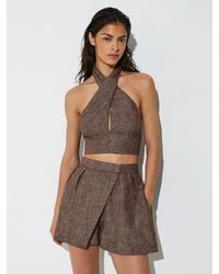 Reiss - Linen Wrap-Front Halterneck Crop Top - Lyst