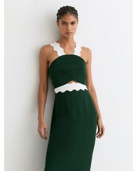 Reiss - Dark Contrast Wave-Trim Fitted Midi Dress - Lyst
