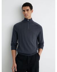 Reiss - Findlay - Airforce Blue Wool Wide-rib Half-zip Jumper, Xl - Lyst