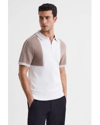 Reiss - Swing - White/stone Golf Colourblock Half-zip T-shirt, Xs - Lyst