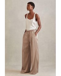 Reiss - Cole - Gold Satin Drawstring Wide Leg Trousers - Lyst