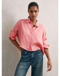 Reiss - Oversize Linen Cropped Shirt - Lyst