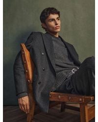 Reiss - Monogram Wool-Blend Chalk-Stripe Double-Breasted Blazer Relaxed-Fit - Lyst