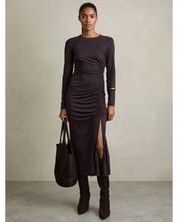 Reiss - Rosie - Burgundy Jersey Ruched Midi Dress, Us 0 - Lyst