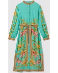 Raishma - Silk Printed Belted Midi Dress - Lyst