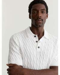 Reiss - Denby - White/soft Grey Cotton Cable-knit Polo Shirt, M - Lyst