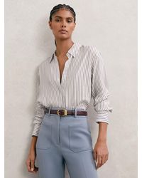 Reiss - Annika - Blue/ivory Stripe Concealed-placket Shirt, Us 14 - Lyst