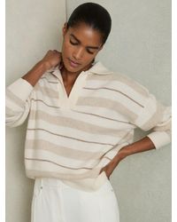 Reiss - Wool-Cashmere Stripe Open-Collar Jumper - Lyst