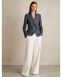 Reiss - Baker - Navy Petite Linen-cotton Double-breasted Blazer, Us 8 - Lyst
