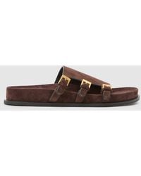 Reiss - Lauren - Chocolate Suede Buckle-strap Slip-on Sandals, Us 5 (uk 3) - Lyst