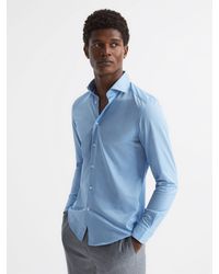 Reiss - Nate - Soft Blue Cutaway Collar Jersey Slim Fit Shirt, Xs - Lyst