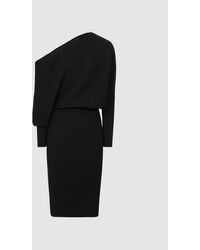 Reiss Lara Off-Shoulder Draped Stretch-Knit Bodycon Midi Dress in Brown |  Lyst