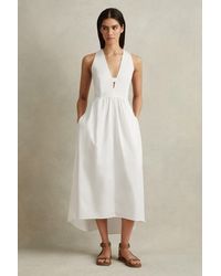 Reiss - Yana - White Cotton Blend High-low Midi Dress - Lyst