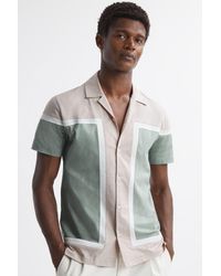 Reiss - Noble - Sage Multi Mercerised Colourblock Cuban Collar Shirt, Xs - Lyst