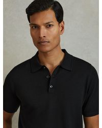 Reiss - Manor - Black Merino Wool Short-sleeve Polo Shirt, Xs - Lyst