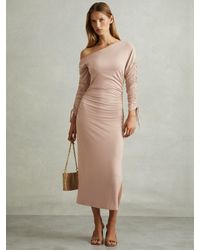 Reiss - One-Shoulder Ruched-Jersey Midi Dress - Lyst