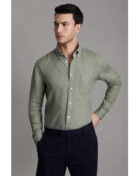 Reiss - Queens - Pistachio Linen Button-down Collar Shirt, Xxl - Lyst