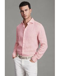 Reiss - Ruban - Flamingo Linen Button-through Shirt, S - Lyst