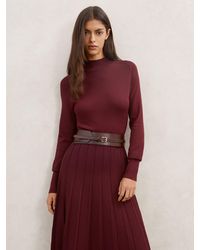 Reiss - Petite Belted Knit Pleated Midi Dress - Lyst