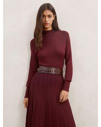 Reiss - Petite Belted Knit Pleated Midi Dress - Lyst