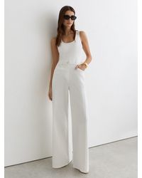 Reiss - Wide-Leg Racer-Back Denim Jumpsuit - Lyst