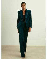 Reiss - Parisa - Teal Petite Cotton Velvet Flared Trousers - Lyst