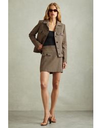 Reiss - Camel Dogtooth Check Mini Skirt With Wool - Lyst