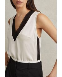Reiss - Pippa - Ivory/black Silk Front Colourblock Vest - Lyst