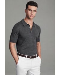 Reiss - Manor - Derby Grey Marl Slim Fit Merino Wool Polo Shirt, M - Lyst