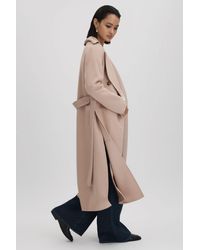 Reiss - Sasha - Neutral Wool Blend Double Breasted Blindseam Coat - Lyst