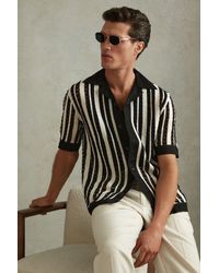 Reiss - Romy - Black/ecru Crochet Cuban Collar Shirt, M - Lyst