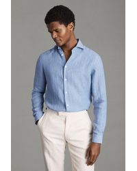 Reiss - Ruban - Sky Blue Linen Button-through Shirt - Lyst
