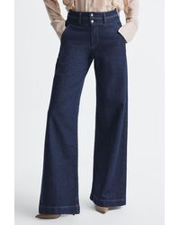 PAIGE - Blue High Rise Double Waistband Wide Leg Jeans - Lyst