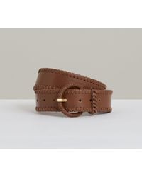 Reiss - Gia - Tan Leather Whipstitch Belt, S - Lyst