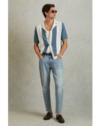 Reiss - Nicoli - Blue/white Crochet Striped Cuban Collar Shirt - Lyst