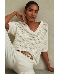 Reiss - Carla - Ivory Knitted Open-collar Polo Shirt - Lyst